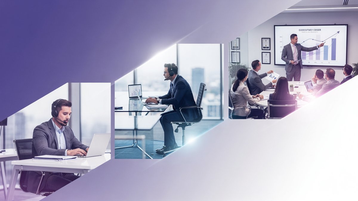 Roadmap visual de los 4 niveles de carrera en ventas con progresión salarial