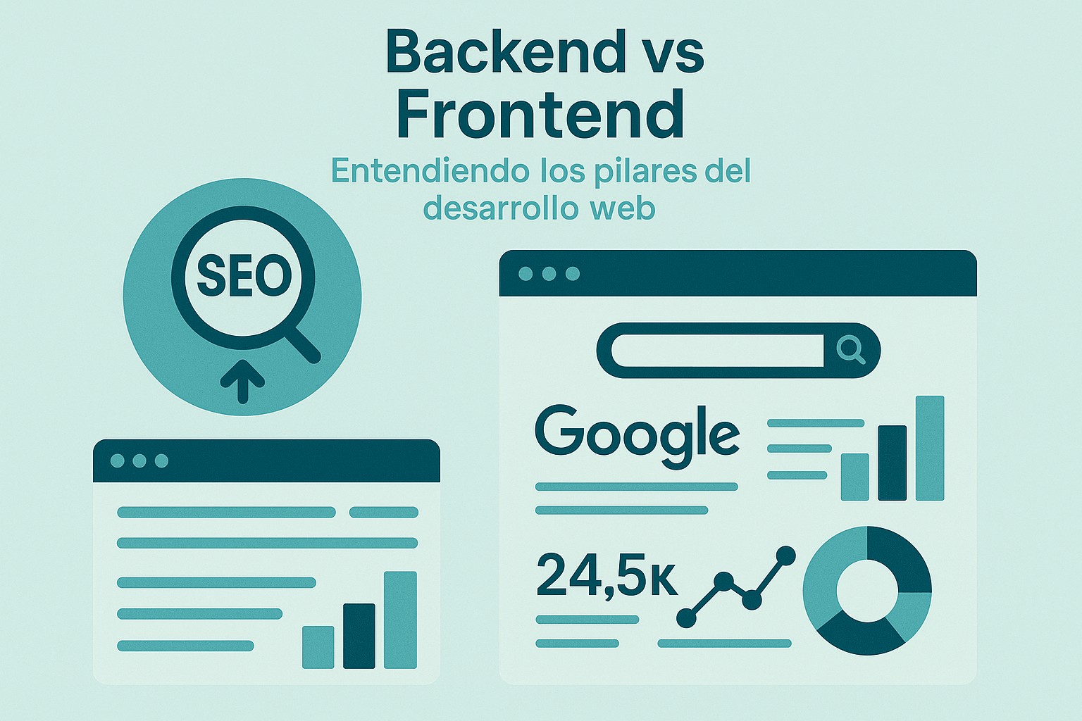 Infografía: guía visual con conceptos y datos clave sobre backend vs frontend: entendiendo los pilares del desarrollo web
