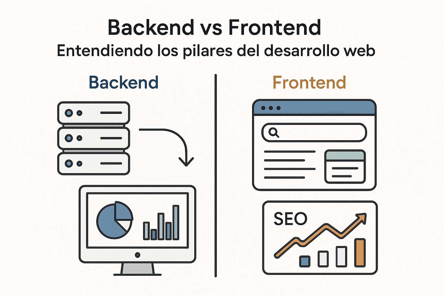 Diagrama sobre diferencia backend frontend desarrollo web