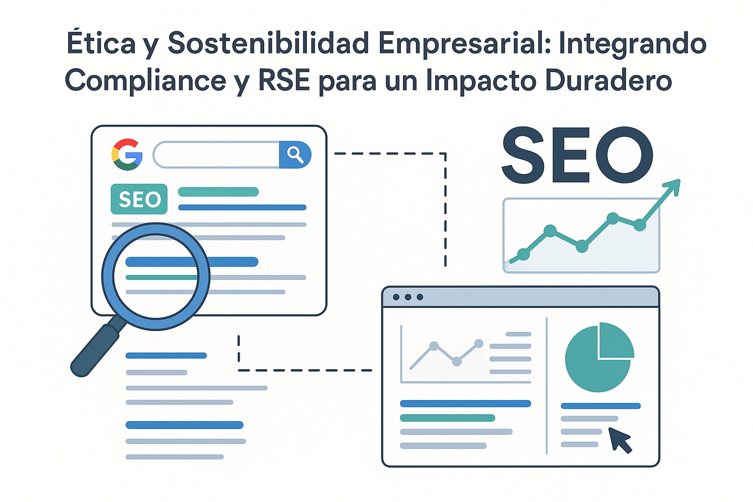 Ilustración que simboliza la fusión de la ética empresarial, compliance y RSE como pilares para el éxito corporativo