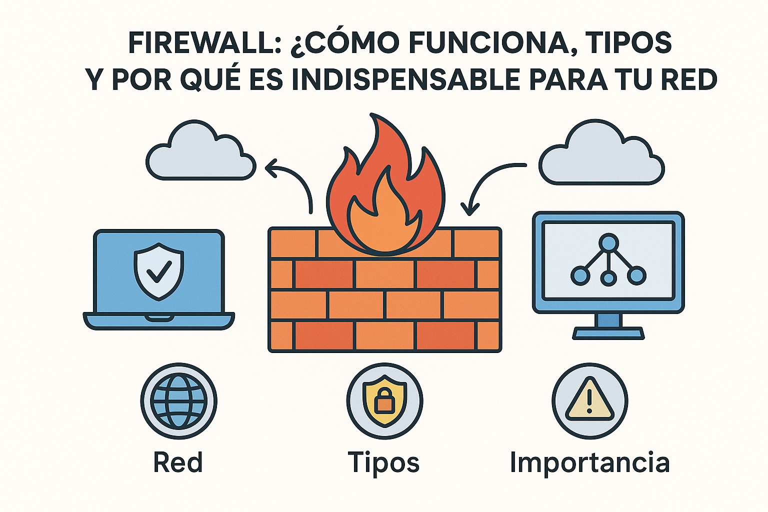 Diagrama de flujo de datos a través de un firewall de red con inspección de estado