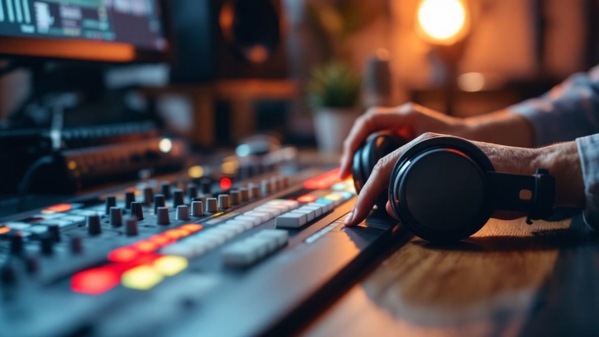 Equipo profesional trabajando con grabación y mezcla de sonido