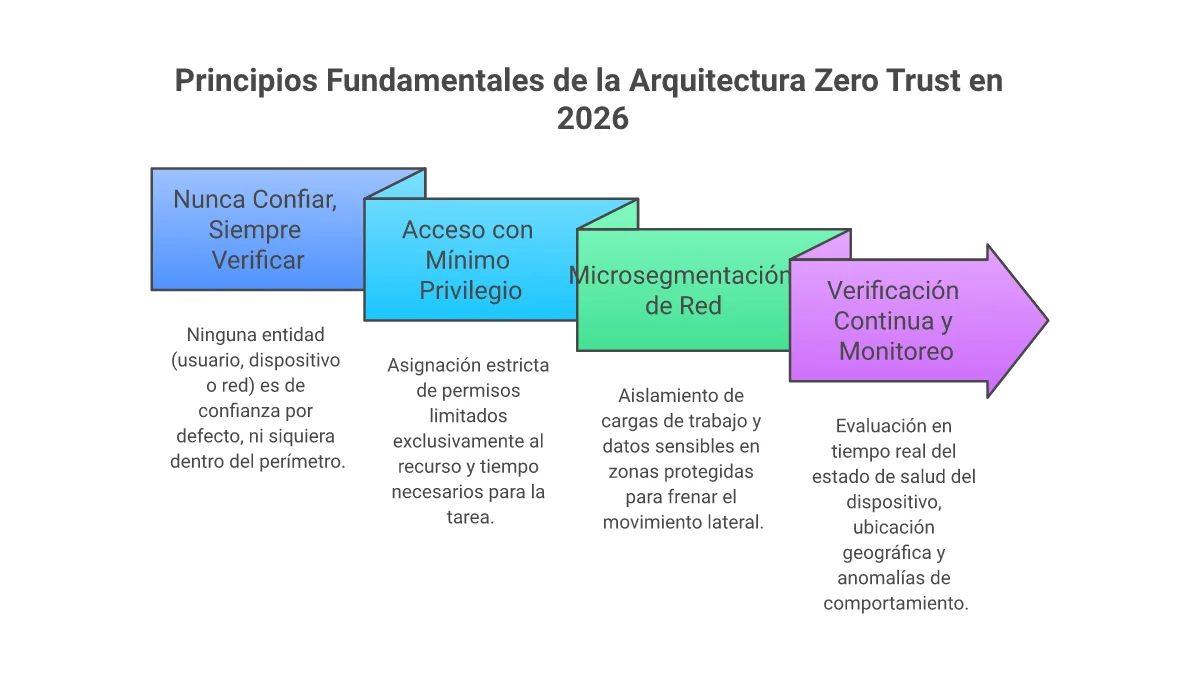 Infografía Principios de la Arquitectura Zero Trust NIST SP 800-207 2026