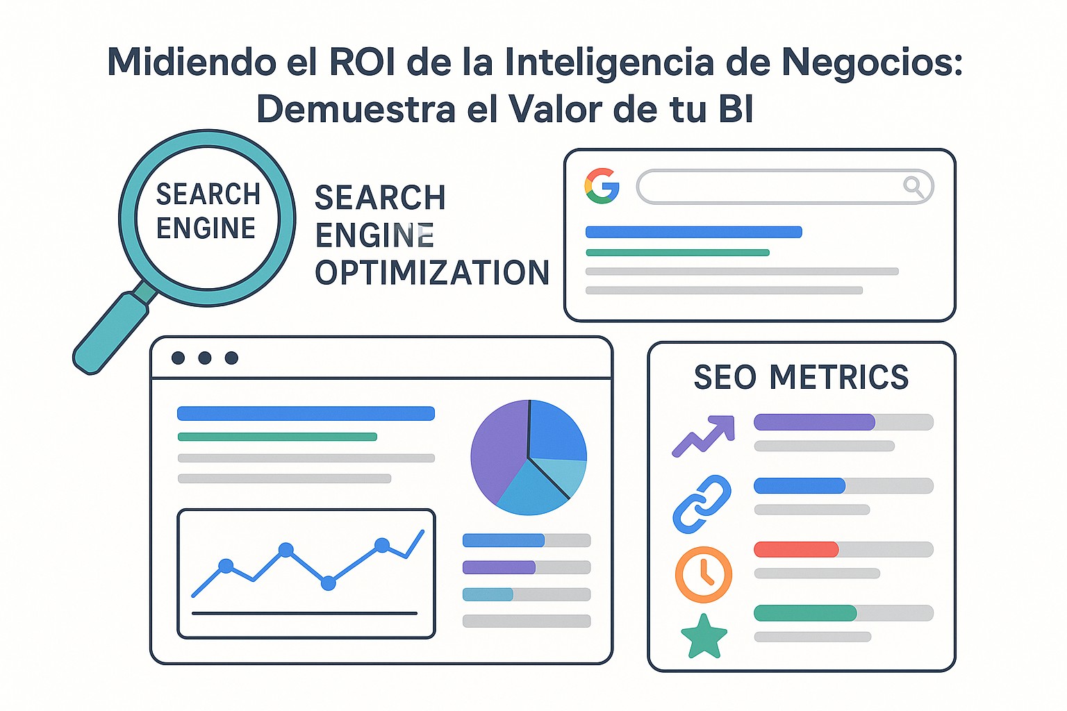 Analistas de negocios colaborando alrededor de un monitor con gráficos de BI