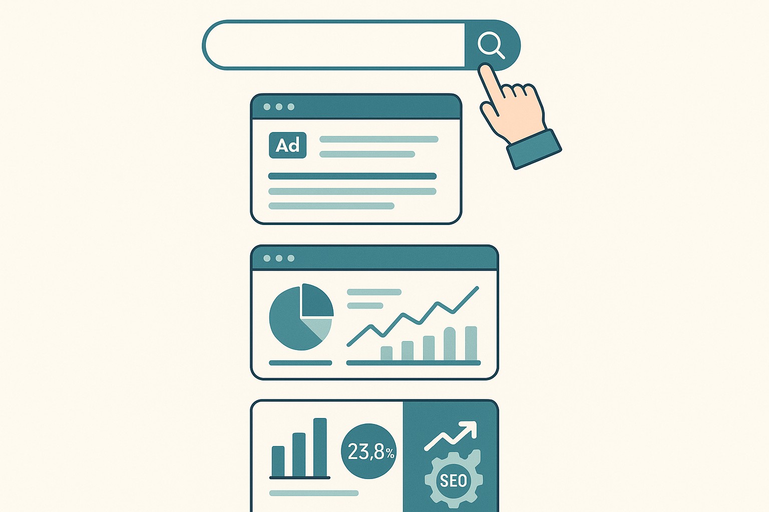 Infografía: conceptos clave de Qué es SEM y Cómo Funciona Google Ads: Publicidad Digital Efectiva en Buscadores