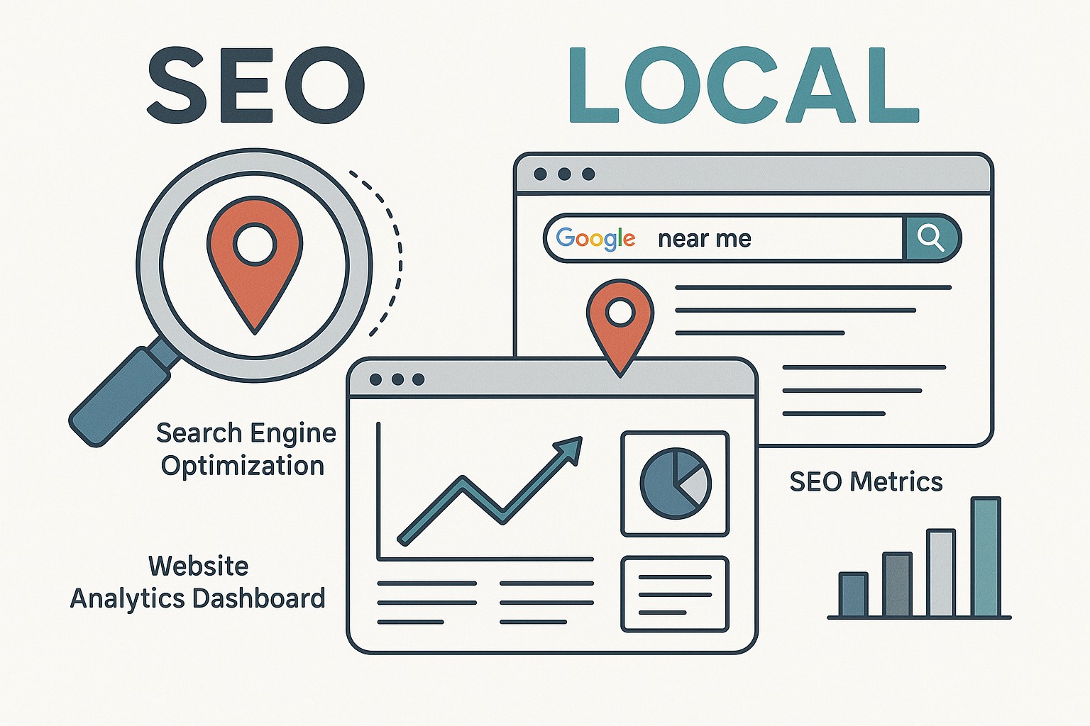 Ilustración sobre seo local busquedas cerca de mi